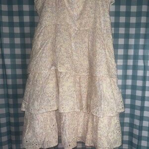 Altar'd State Elegant Tiered Lace Cream Floral Dress w Skinny Straps